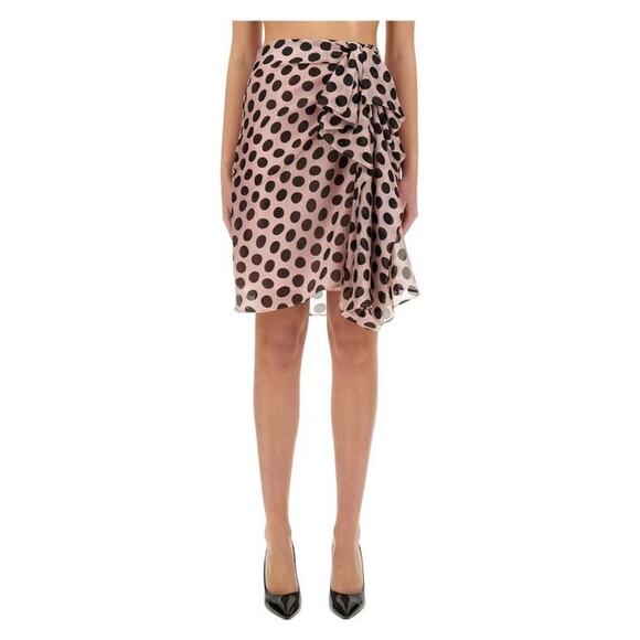 Nina Ricci Polka Dot Skirt With Asymmetric Bow in Black on Blush FR 40 US 8 - Picture 1 of 6